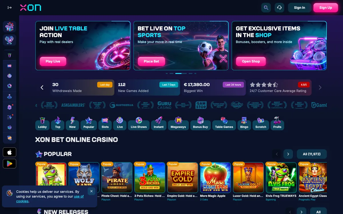 Xon Bet Casino — Home page, captured from Czechia
