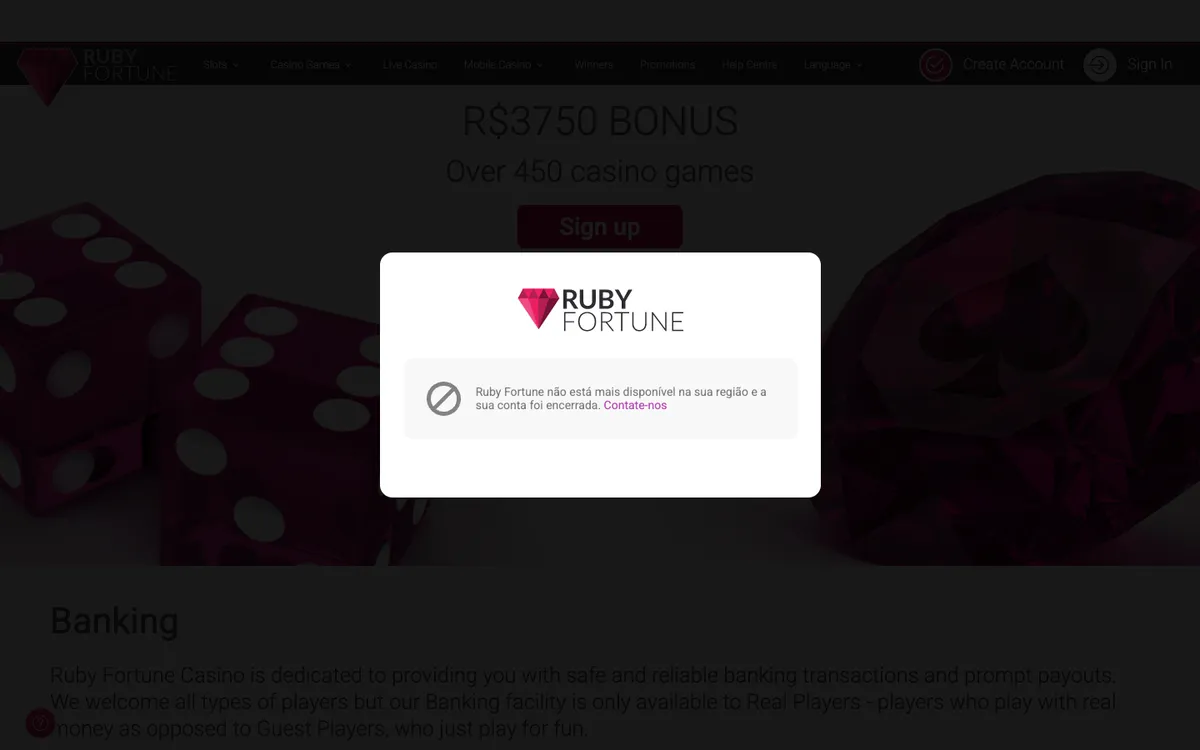 Ruby Fortune Casino — Payments, captured from Brazil