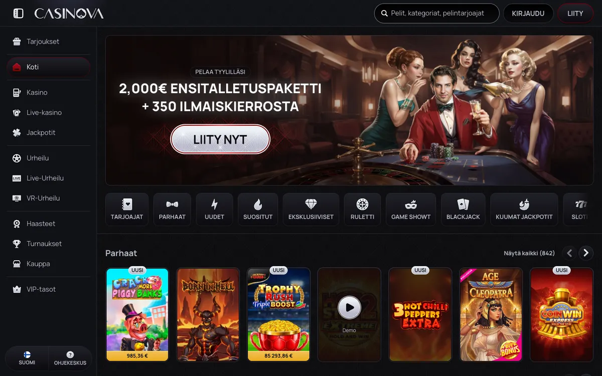 Casinova Casino — «Главная», снято из страны Финляндия
