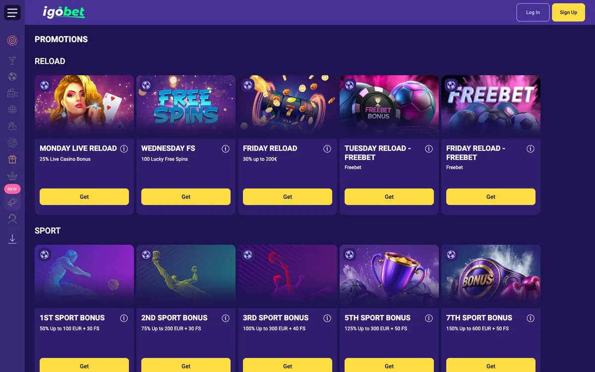 IgoBet Casino — Promotions, captured from Belgium