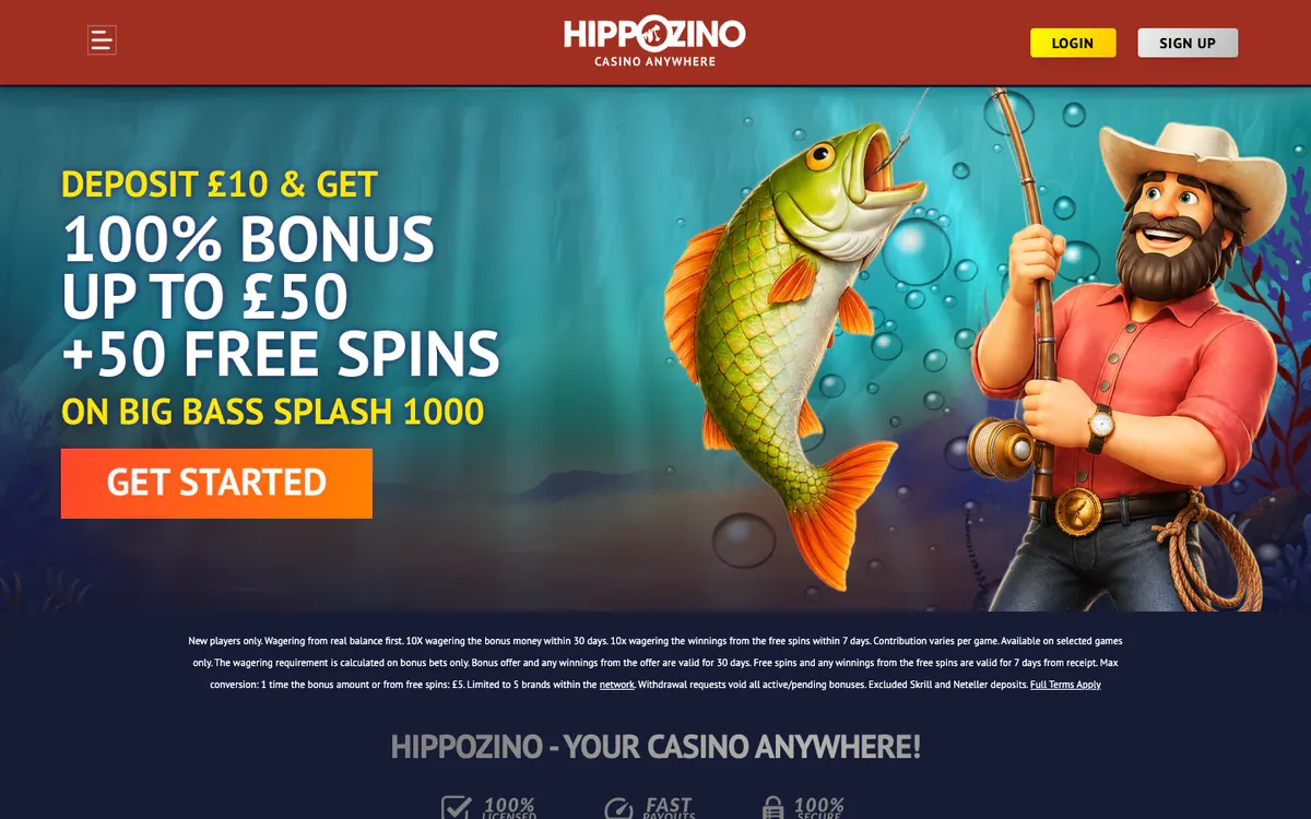 Hippozino Casino — Home page, captured from United Kingdom