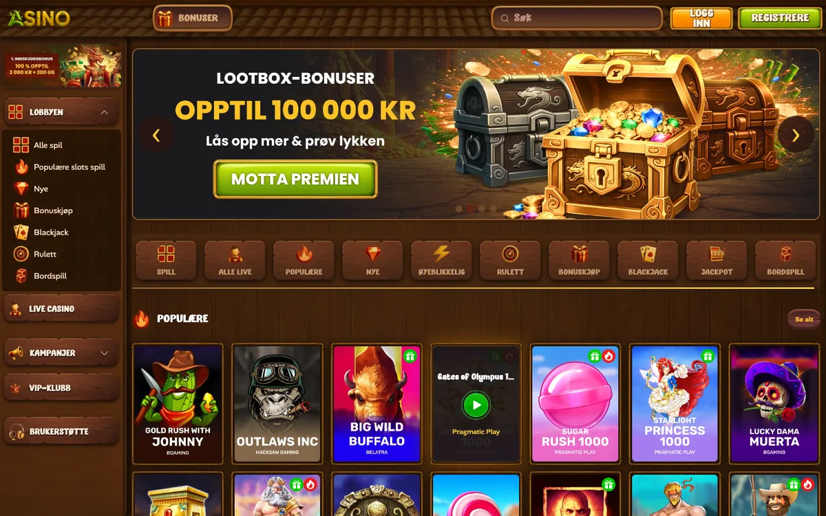 Asino Casino — Home page, captured from Norway