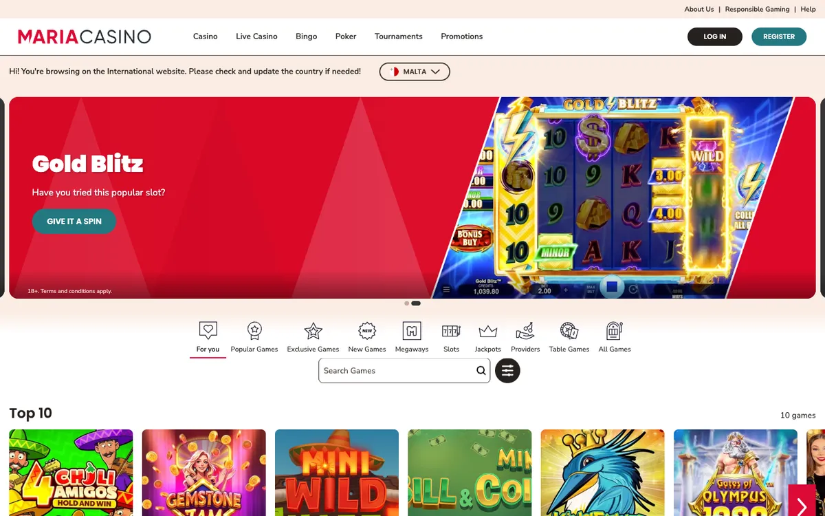 Maria Casino — Home page, captured from Austria