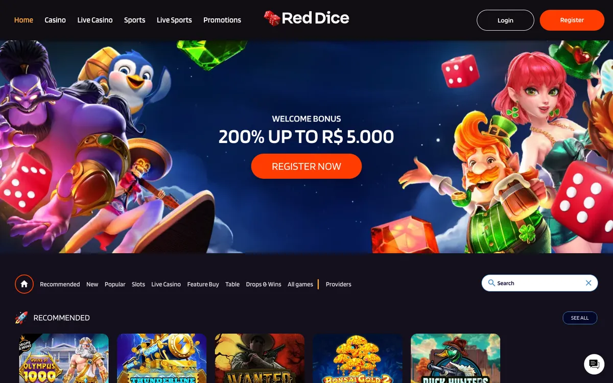 Red Dice Casino — Home page, captured from Belgium