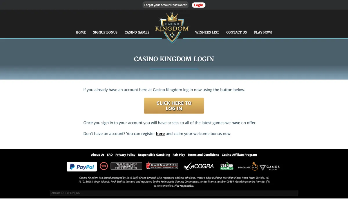 Casino Kingdom — Sign-up, captured from Poland