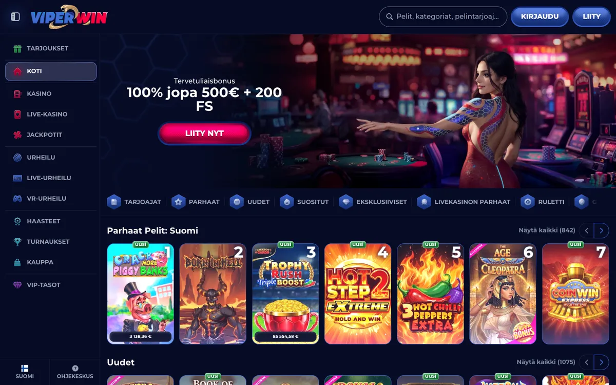 ViperWin Casino — Home page, captured from Finland