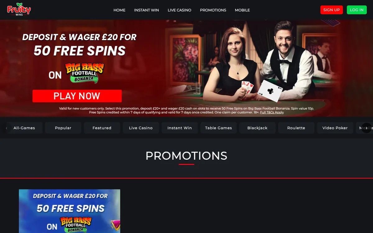 Fruity Wins Casino — Promotions, captured from United Kingdom