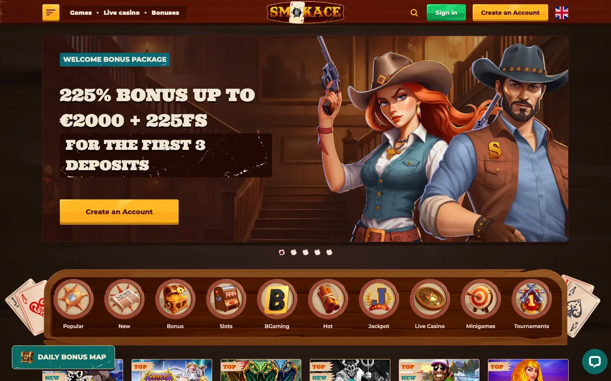 Smokace Casino — Home page, captured from Norway