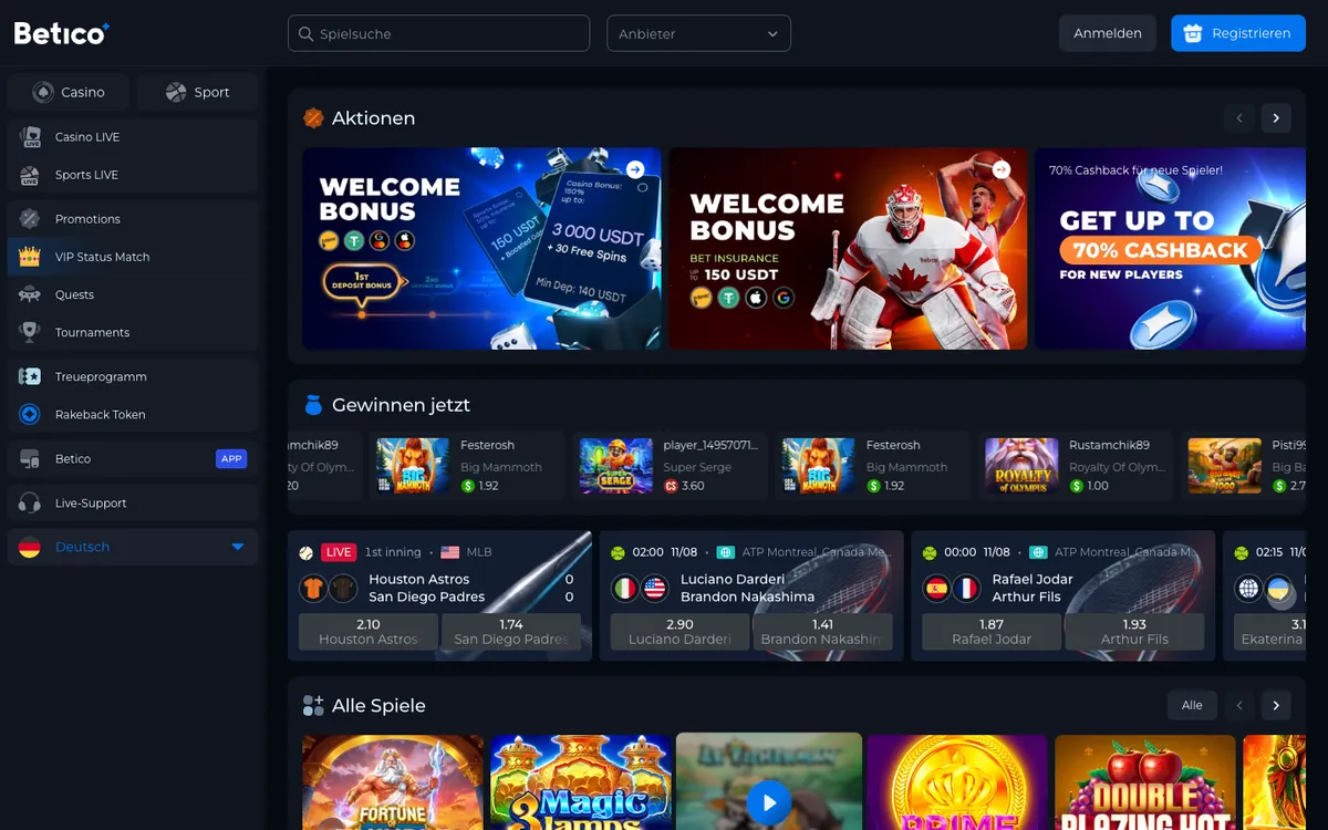 Betico Casino — Home page, captured from Germany