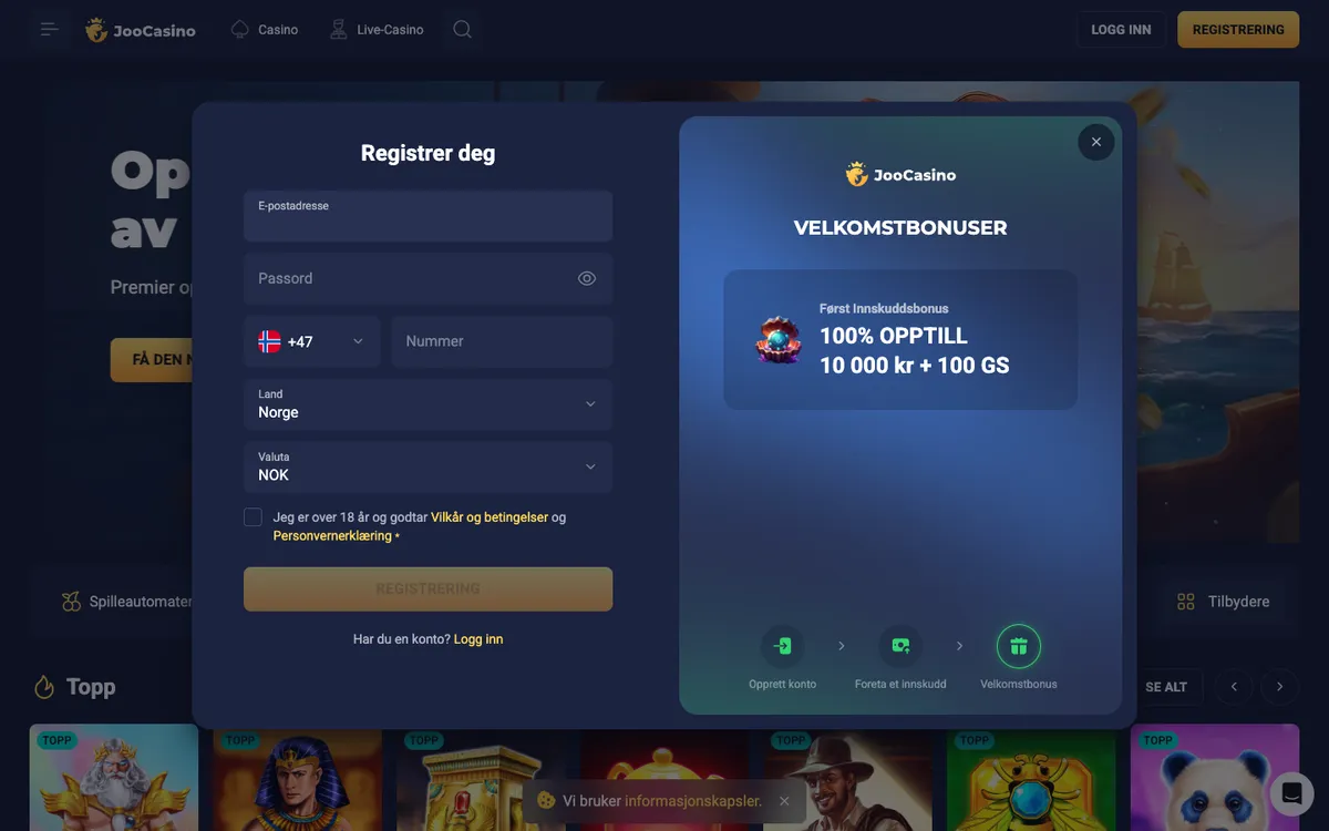 Joo Casino — Sign-up, captured from Norway