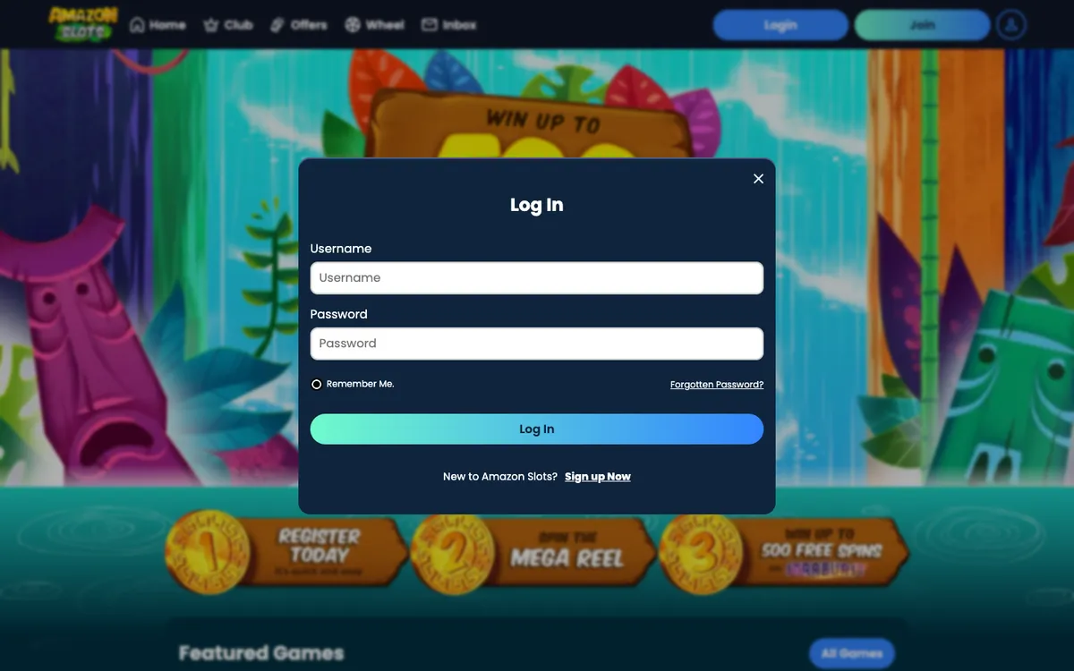 Amazon Slots Casino — «Регистрация», снято из страны Великобритания
