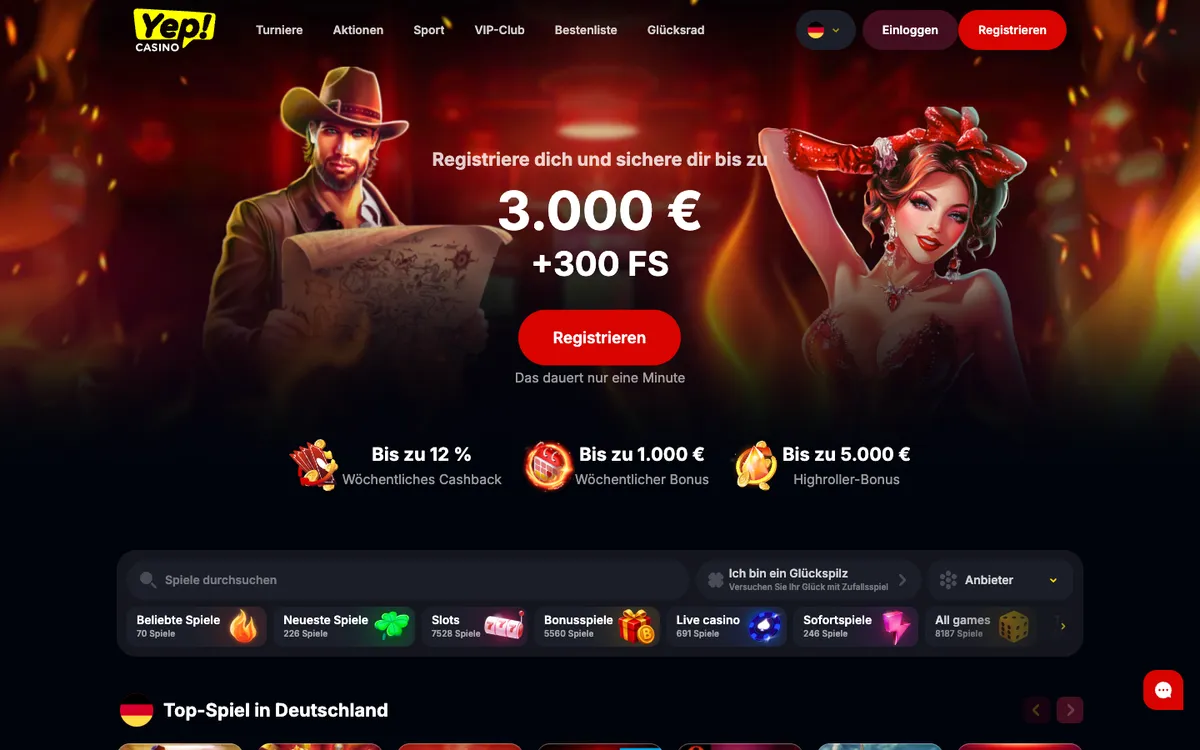 Yep Casino — «Главная», снято из страны Германия