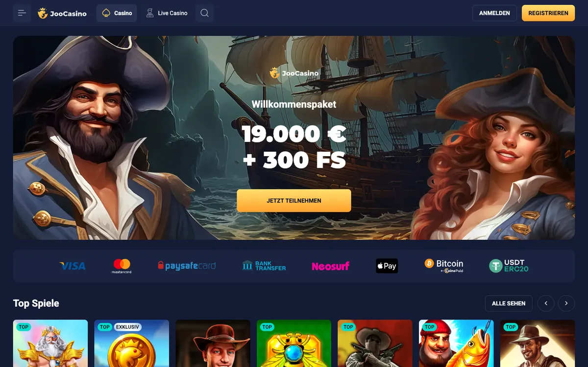 Joo Casino — Home page, captured from Germany