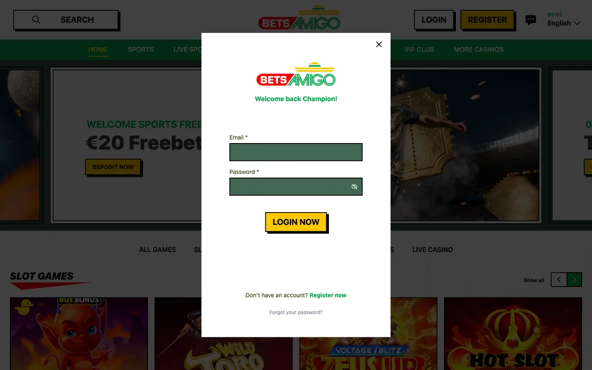 Betsamigo Casino — «Регистрация», снято из страны Австрия
