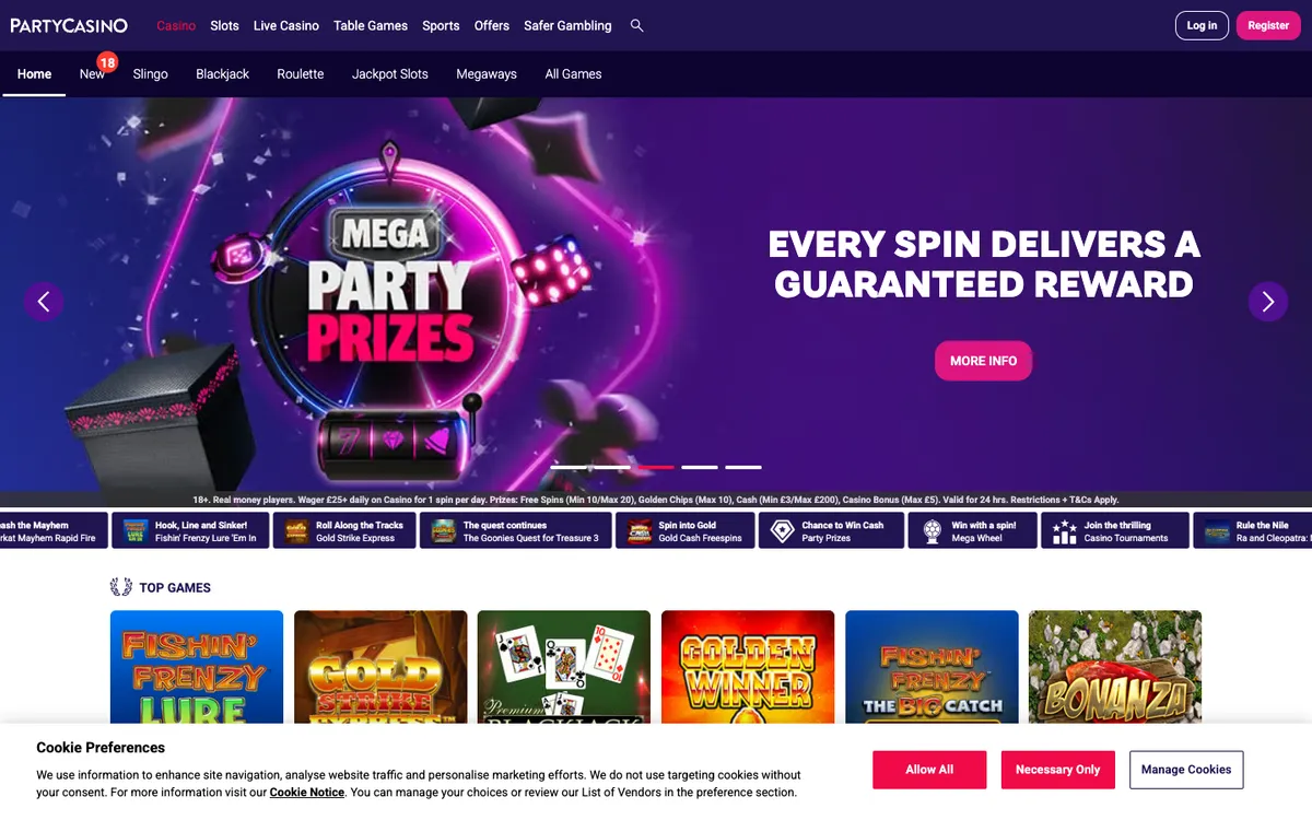 PartyCasino — Home page, captured from United Kingdom