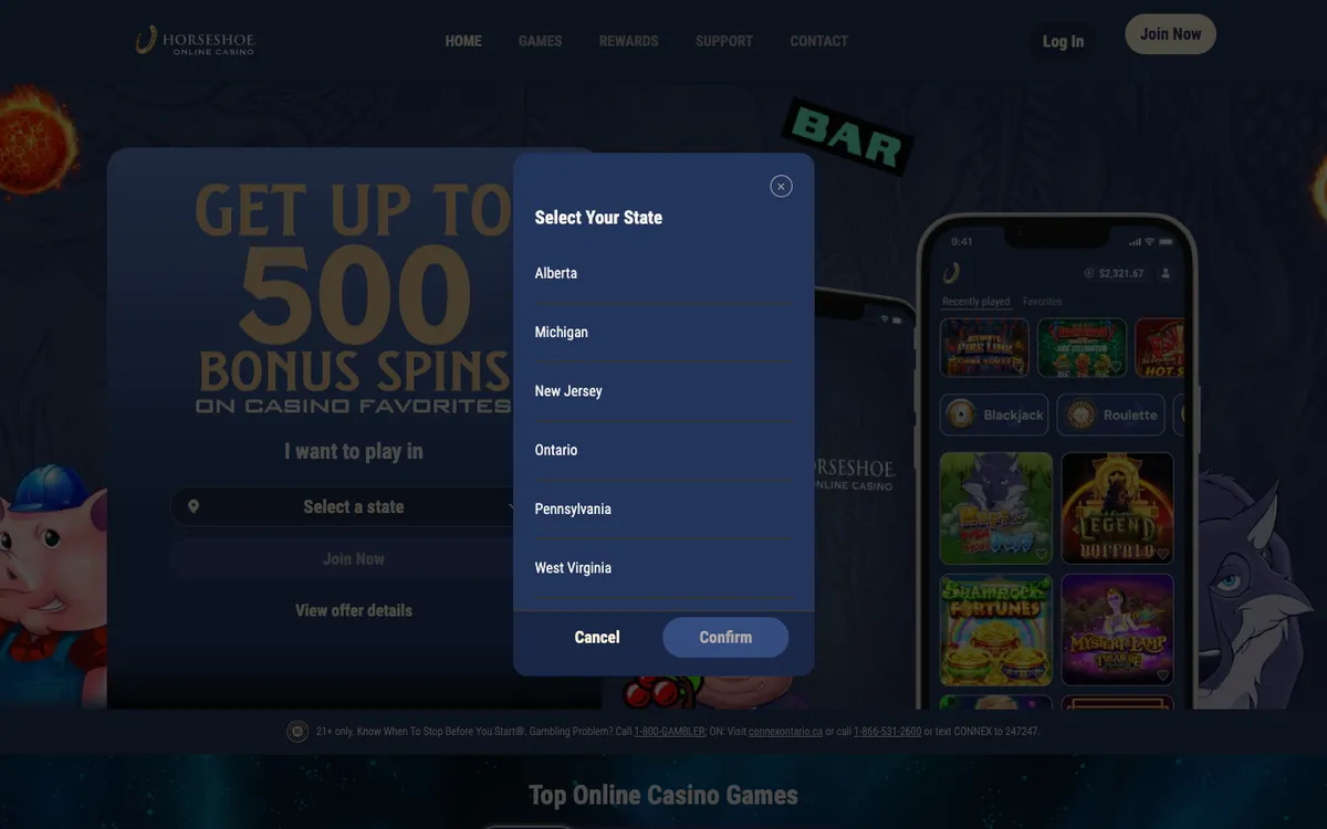 Horseshoe Casino USA — Sign-up, captured from United States