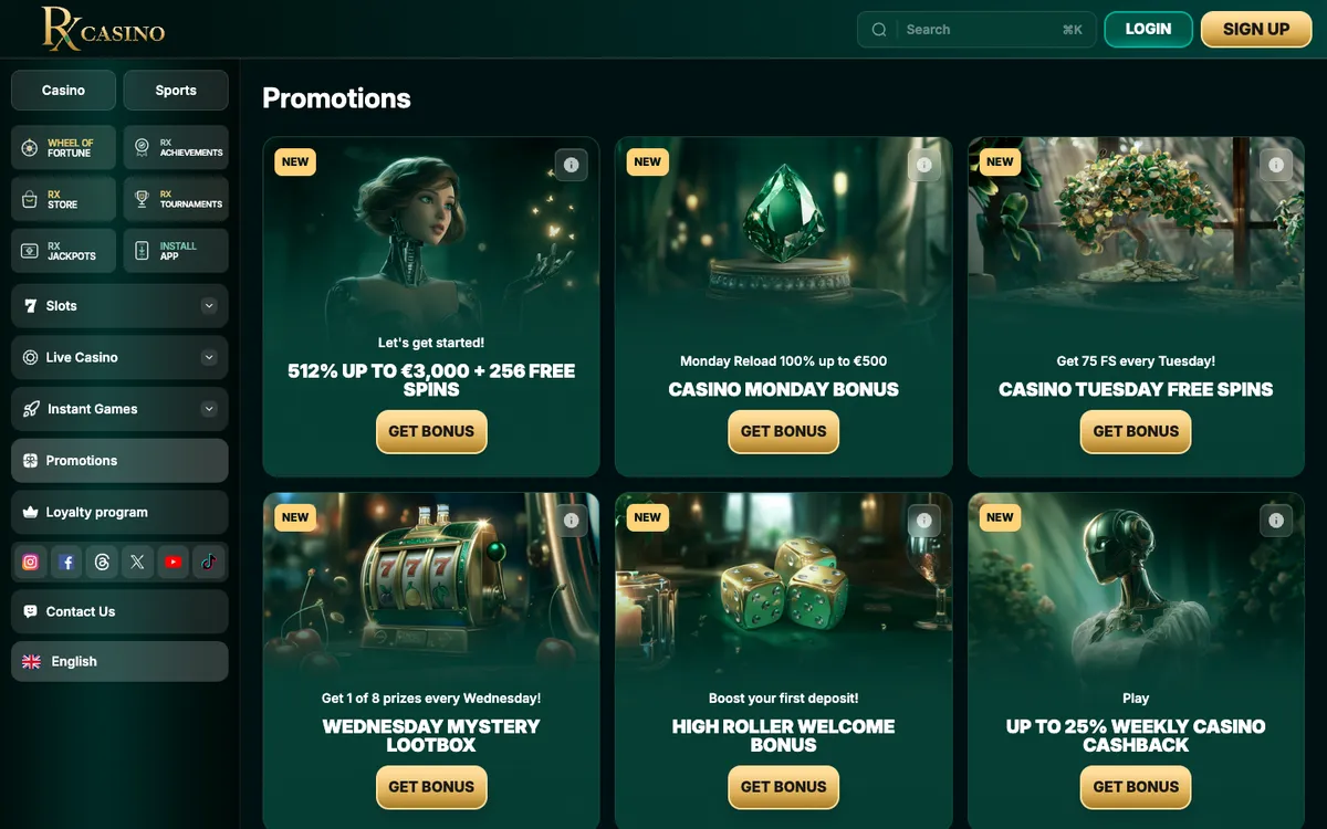 RX Casino — Promotions, captured from Austria
