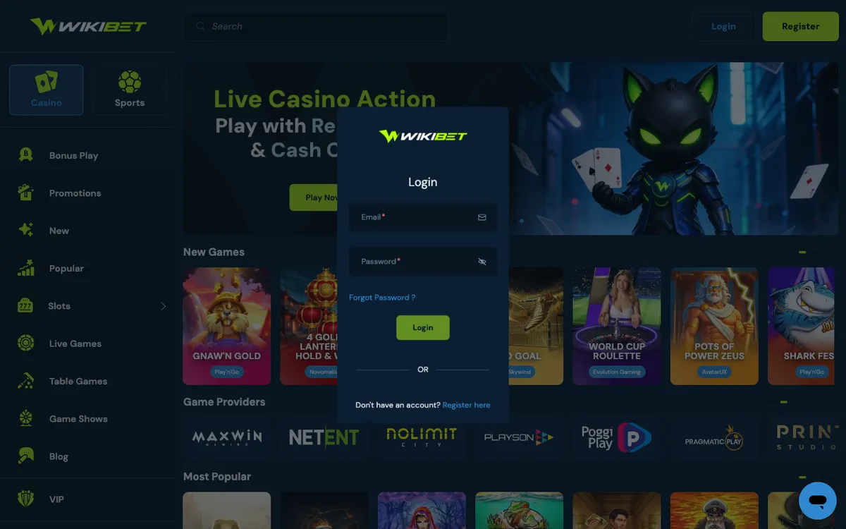 Wikibet Casino — Sign-up, captured from New Zealand