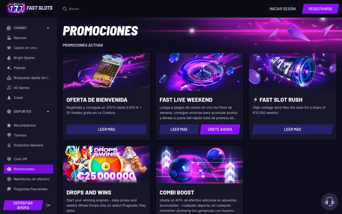 Fast Slots Casino — Promotions, captured from Spain