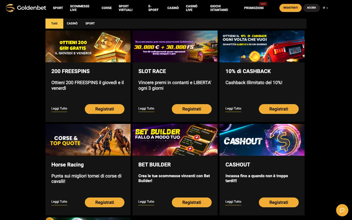 Goldenbet Casino — Promotions, captured from Italy