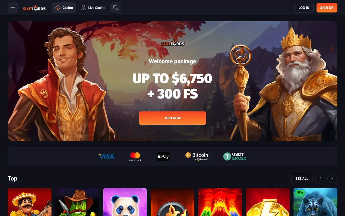 SlotLords Casino — Home page, captured from Australia