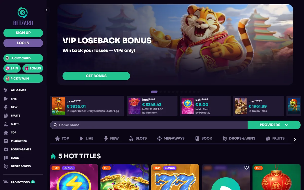 Betzard Casino — Home page, captured from New Zealand