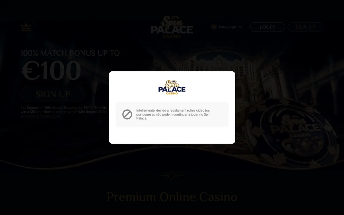 Spin Palace Casino — «Главная», снято из страны Португалия