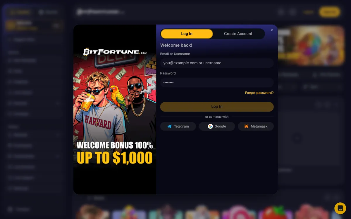 BitFortune Casino — Sign-up, captured from Germany