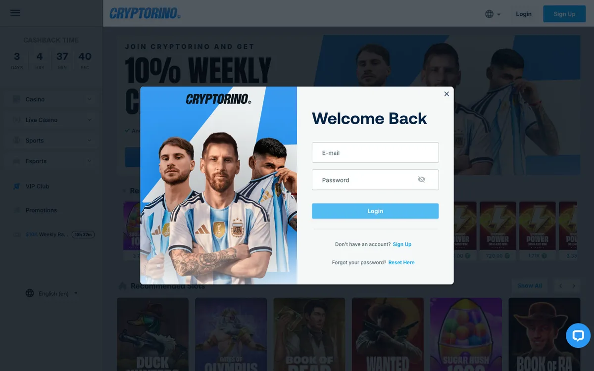 Cryptorino Casino — «Регистрация», снято из страны Канада