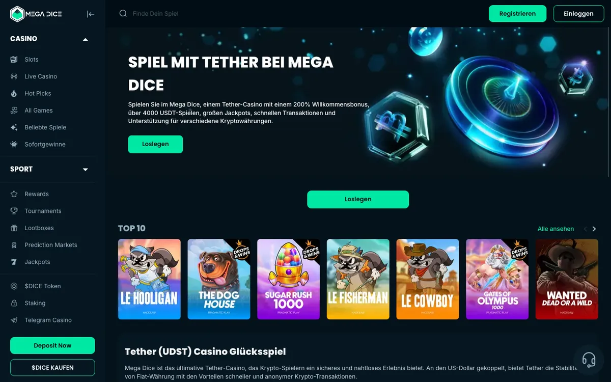 Mega Dice Casino — Payments, captured from Germany