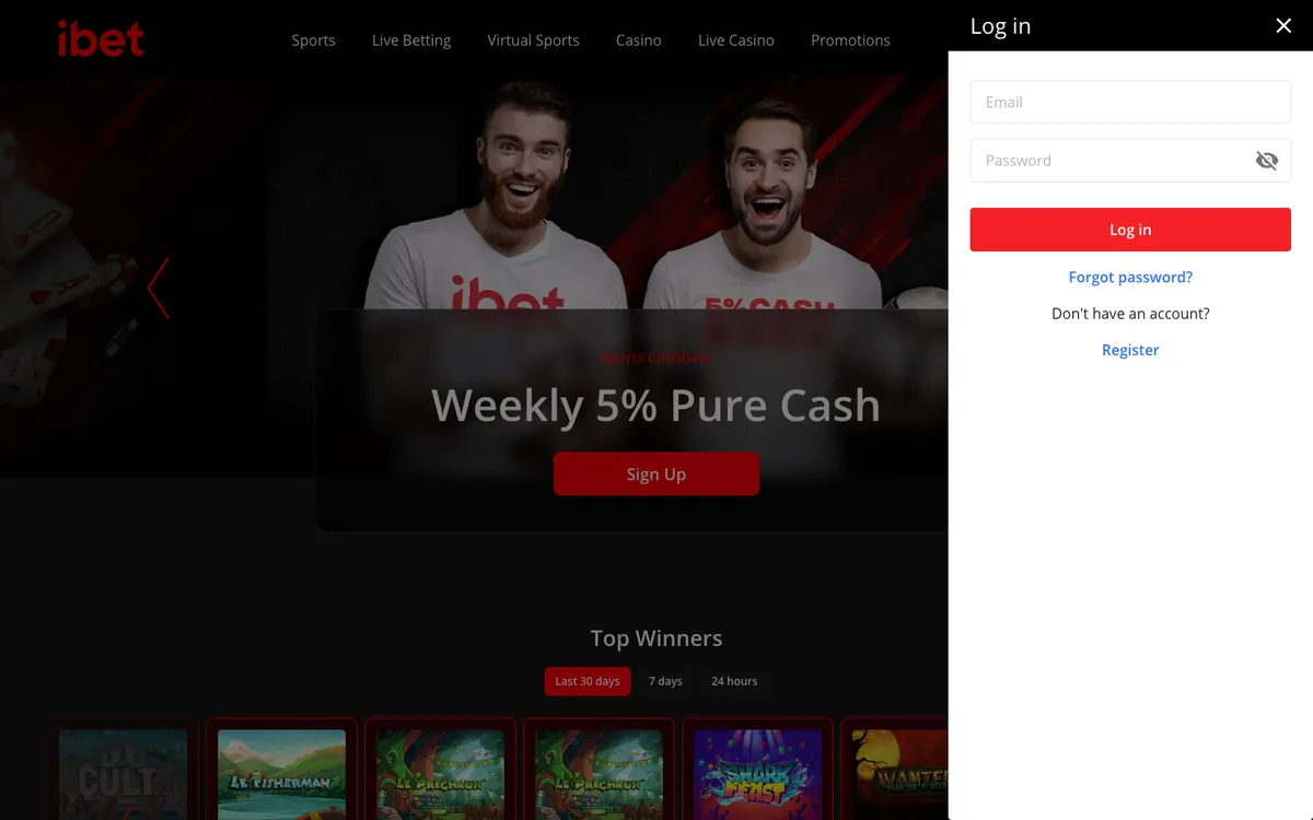 iBet Casino — Sign-up, captured from Belgium