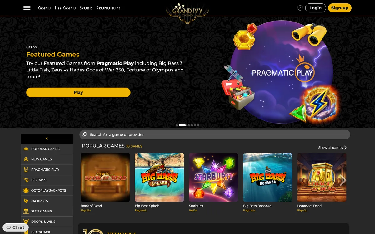 The Grand Ivy Casino — Home page, captured from United Kingdom