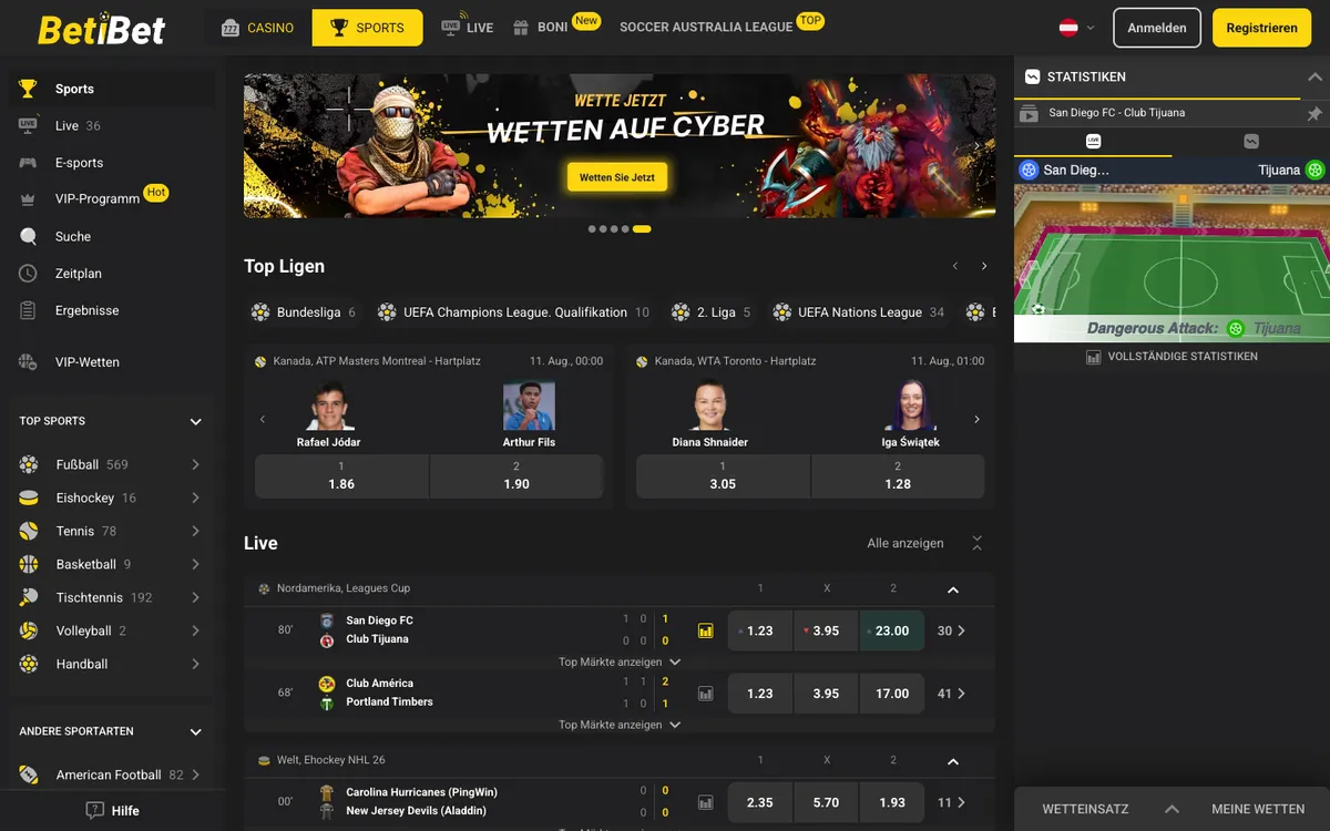 BETiBET Casino — Home page, captured from Austria