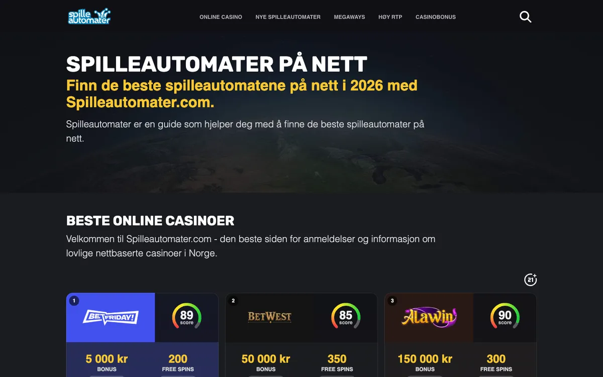 SpilleAutomater — Home page, captured from Norway