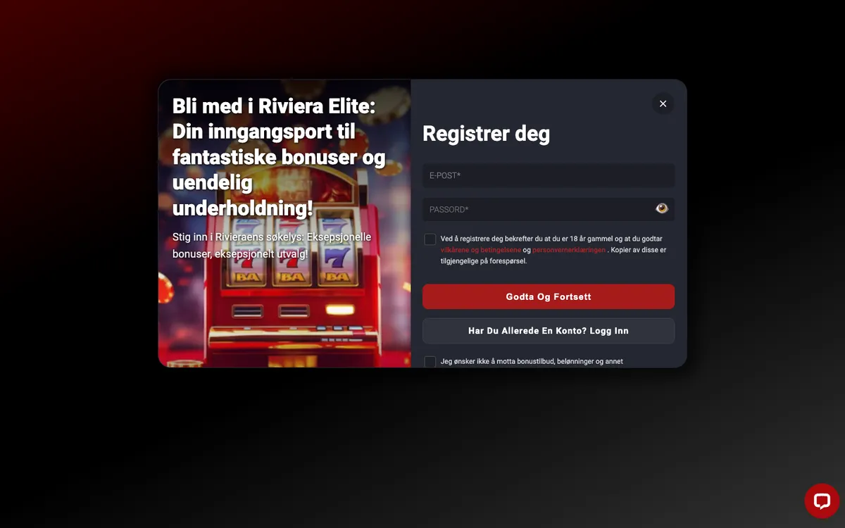 Riviera Casino — Sign-up, captured from Norway