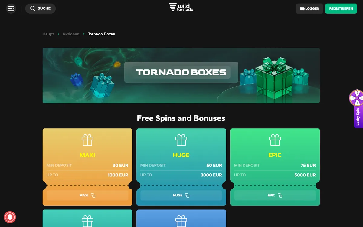 Wild Tornado Casino — Promotions, captured from Austria