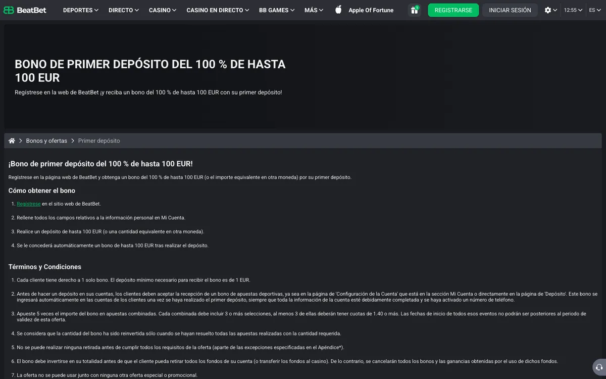 BeatBet Casino — Sign-up, captured from Spain