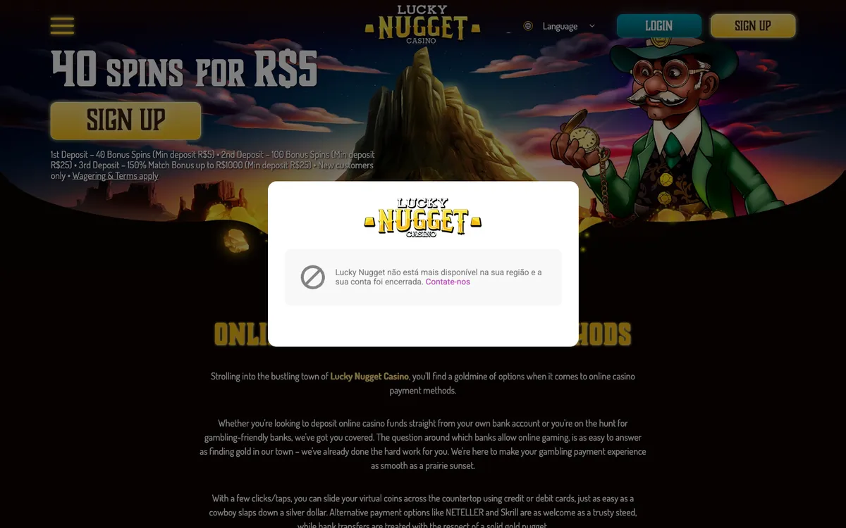 Lucky Nugget Casino — Payments, captured from Brazil