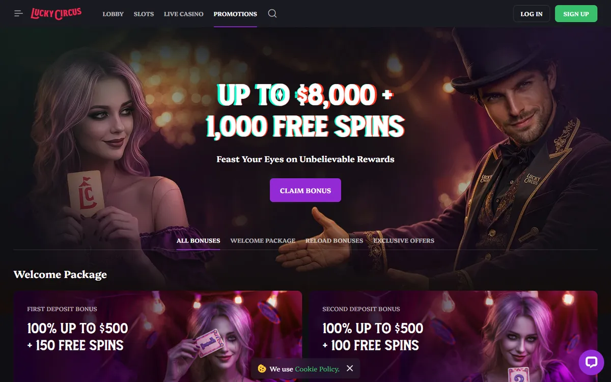 Lucky Circus Casino — Promotions, captured from Canada