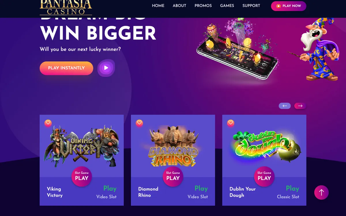Pantasia Casino — Home page, captured from Germany