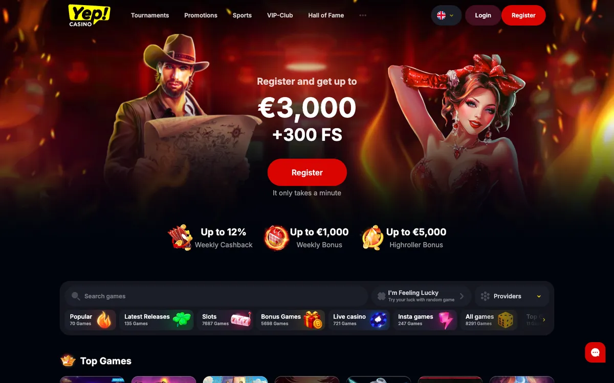 Yep Casino — Home page, captured from Brazil