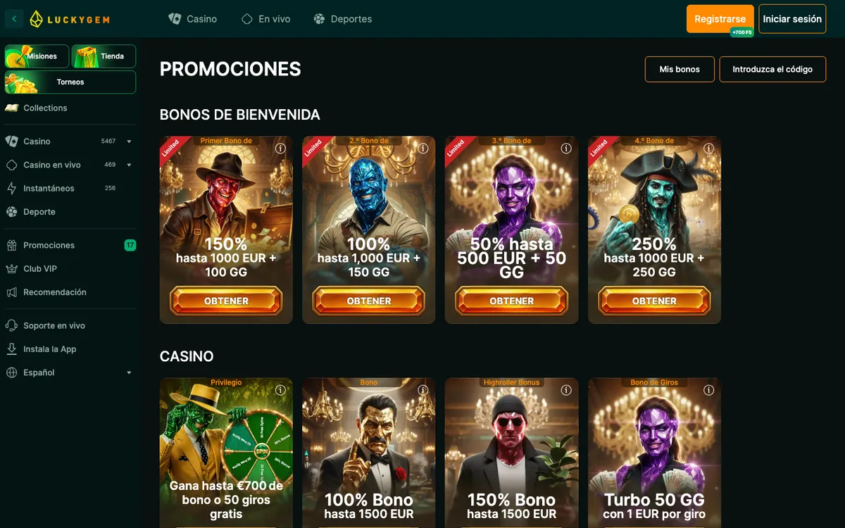Luckygem Casino — Promotions, captured from Spain