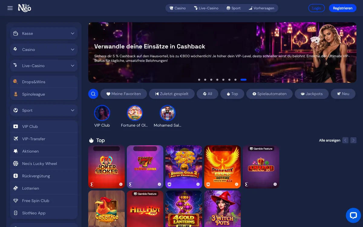 SlotNEO Casino — Home page, captured from Belgium