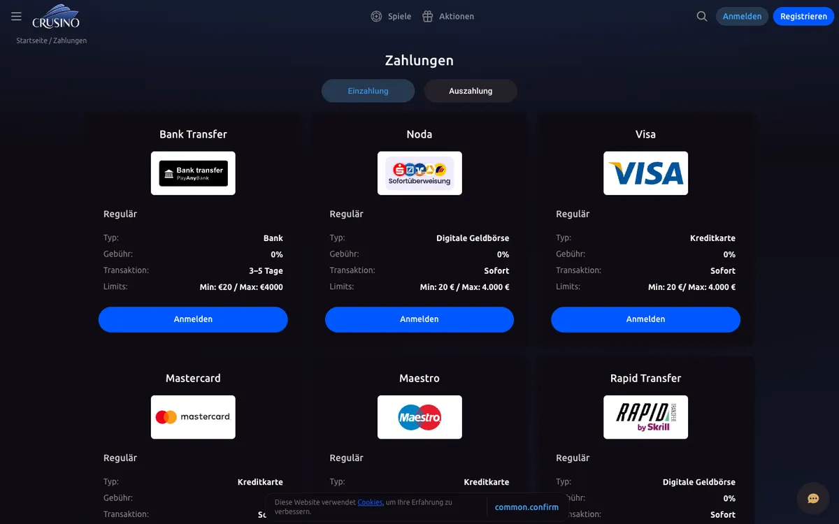 Crusino Casino — «Платежи», снято из страны Австрия