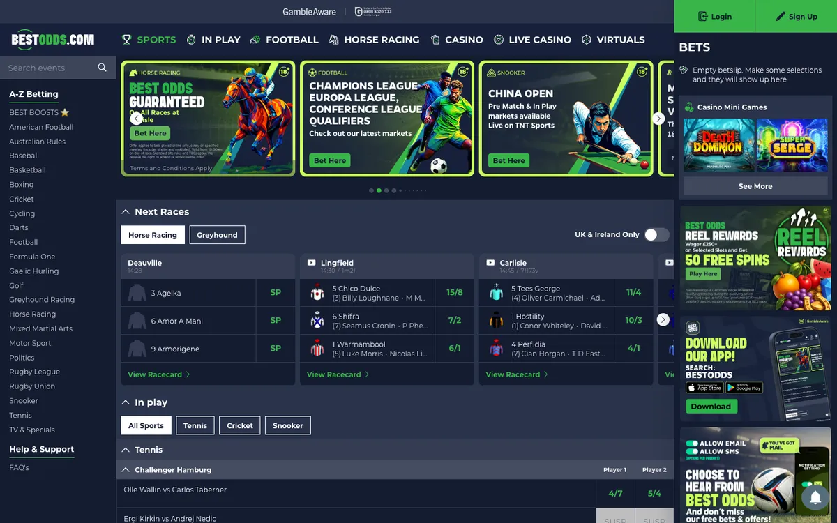 BestOdds Casino — Home page, captured from United Kingdom