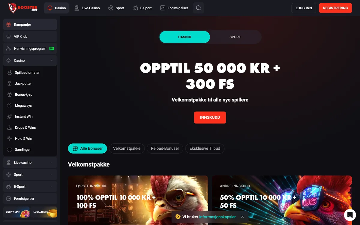 Rooster Bet Casino — «Акции», снято из страны Норвегия