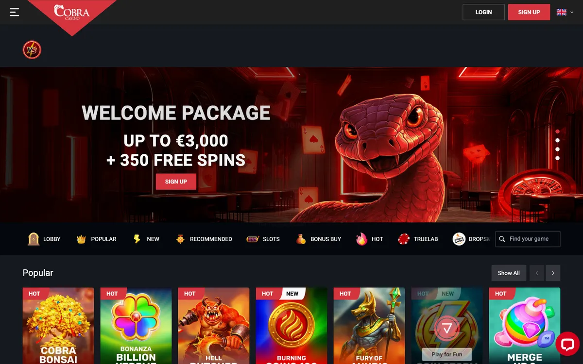 Cobra Casino — «Регистрация», снято из страны Норвегия