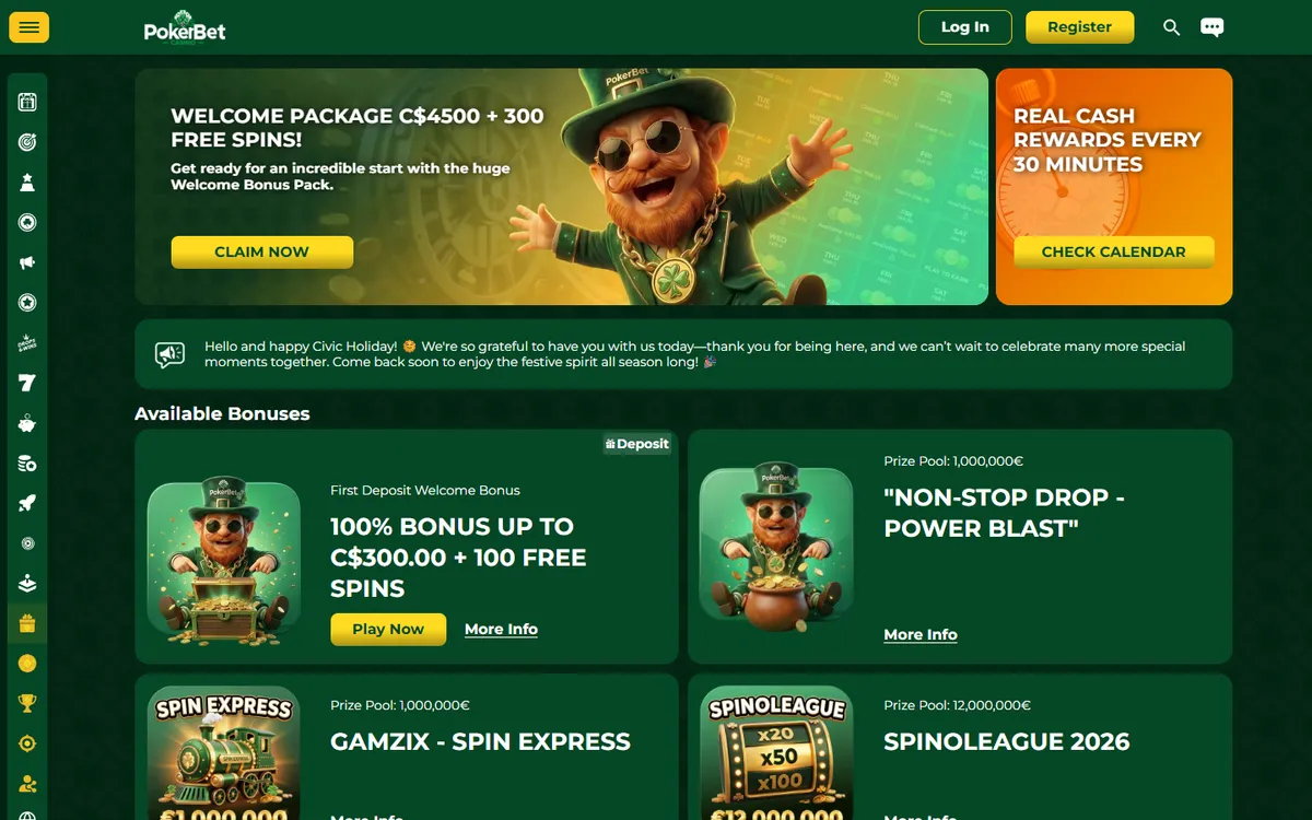 PokerBet Casino — Promotions, captured from Canada