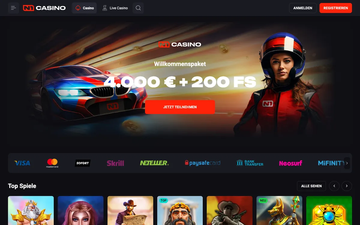 N1 Casino — Home page, captured from Germany