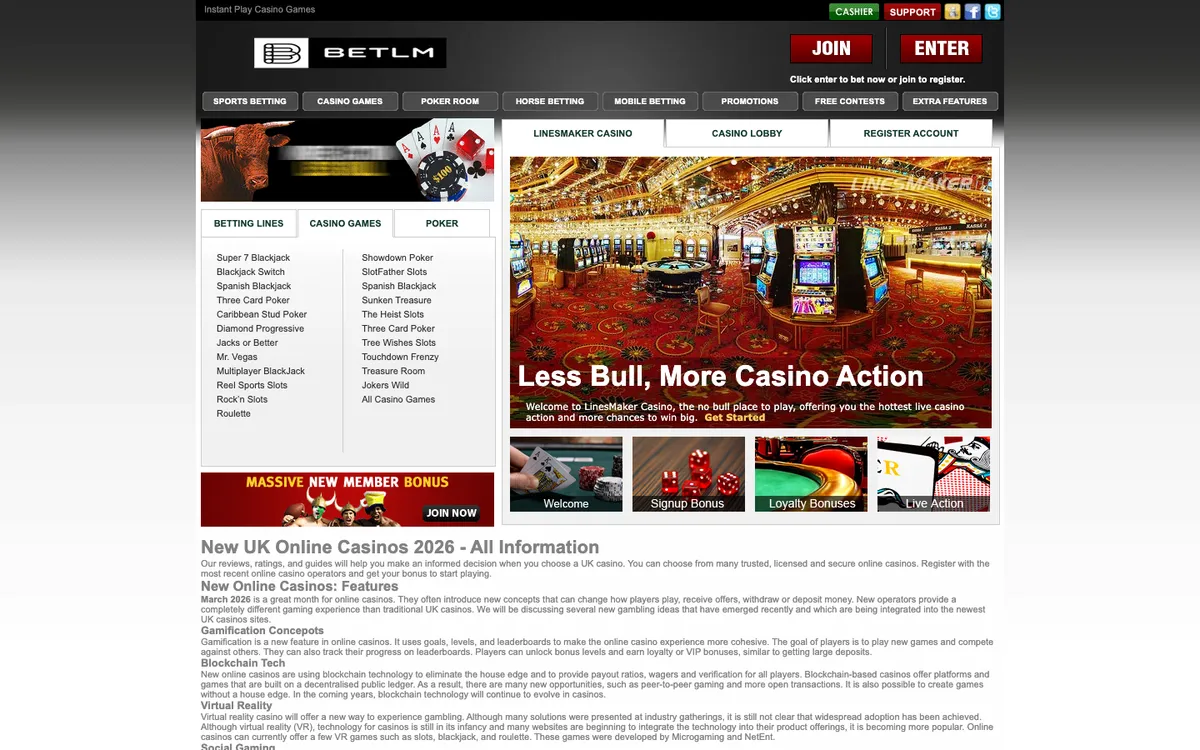 LinesMaker Casino — Home page, captured from United States